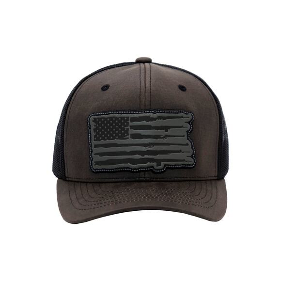 Rifle American Flag Oiled Faux Leather Trucker Hat:‎ Black - Picture 7 of 11